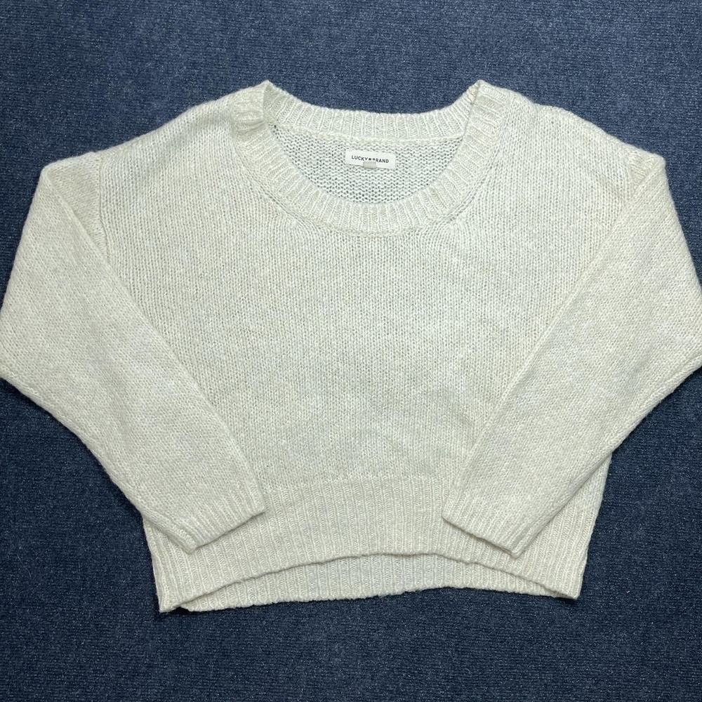 Lucky Brand‎ Sweater Womens Large White Crew Neck Glitter Chunky-Knit Pullover